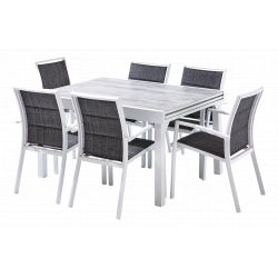 Salon de jardin Ensemble ModuloWood T 6 / 10 + F 6 Déco Bois Blanc Wilsa Garden
