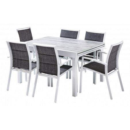 Salon de jardin Ensemble ModuloWood T 6 / 10 + F 6 Déco Bois Blanc Wilsa Garden