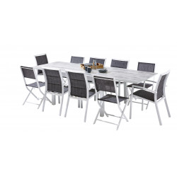 Salon de jardin Ensemble ModuloWood T 6/10 + F 6 + C 4 Verre Déco Bois Blanc Blanc Wilsa Garden