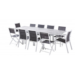 Salon de jardin Ensemble ModuloWood T 6/10 + F 6 + C 4 Verre Déco Bois Blanc Blanc Wilsa Garden