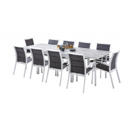 Salon de jardin Ensemble ModuloWood T 6/10 + F 10 Verre Déco Bois Blanc Wilsa Garden