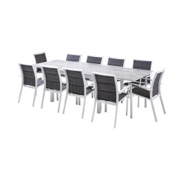 Salon de jardin Ensemble ModuloWood T 6/10 + F 10 Verre Déco Bois Blanc Wilsa Garden