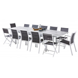 Salon de jardin Ensemble ModuloWood T 8/12 + F 8 + C 4 Verre Déco Bois Blanc Wilsa Garden