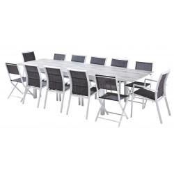 Salon de jardin Ensemble ModuloWood T 8/12 + F 8 + C 4 Verre Déco Bois Blanc Wilsa Garden