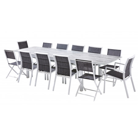 Salon de jardin Ensemble ModuloWood T 8/12 + F 8 + C 4 Verre Déco Bois Blanc Wilsa Garden