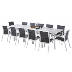 Salon de jardin Ensemble ModuloWood T 8/12 + F 12 Verre Déco Bois Blanc Wilsa Garden