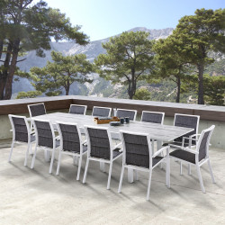 Salon de jardin Ensemble ModuloWood T 8/12 + F 12 Verre Déco Bois Blanc Wilsa Garden