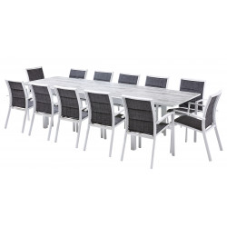 Salon de jardin Ensemble ModuloWood T 8/12 + F 12 Verre Déco Bois Blanc Wilsa Garden