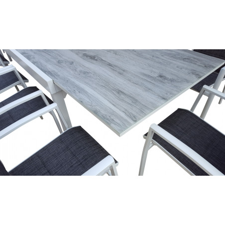 Salon de jardin Ensemble ModuloWood T 8/12 + F 12 Verre Déco Bois Blanc Wilsa Garden