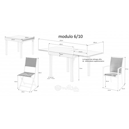 Table de jardin ModuloWood T 6/10 Verre Déco Bois Blanc Wilsa Garden