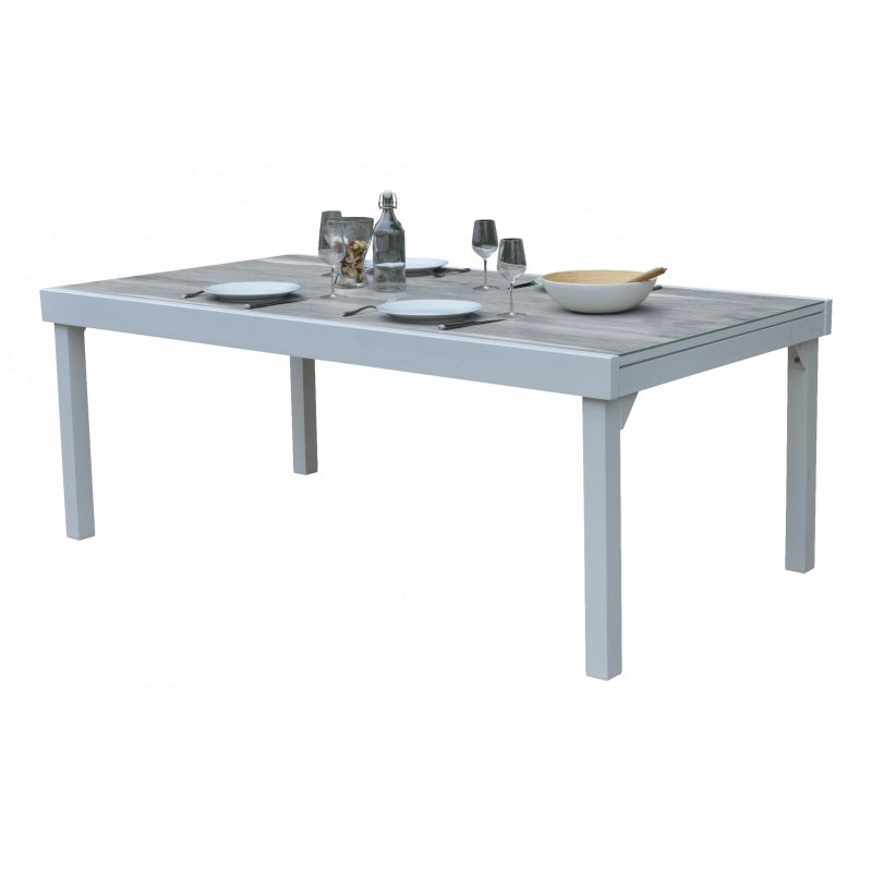 Table de jardin ModuloWood T 8/12 Verre Déco Bois Blanc  Wilsa Garden