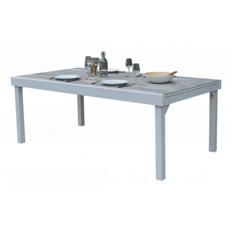 Table de jardin ModuloWood T 8/12 Verre Déco Bois Blanc  Wilsa Garden