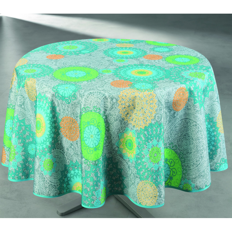 Nappe antitache imprimée Evan bleu ronde 160 cm