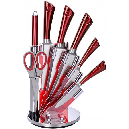 Ensemble couteaux 7 pièces + Support pliant et pivotant à 360° Rouge Royalty Line