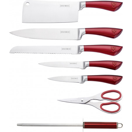 Ensemble couteaux 7 pièces + Support pliant et pivotant à 360° Rouge Royalty Line