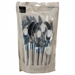 Ménagère 24 pièces "Orchidée" bleu Secret de gourmet