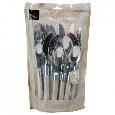 Ménagère 24 pièces "Orchidée" bleu Secret de gourmet