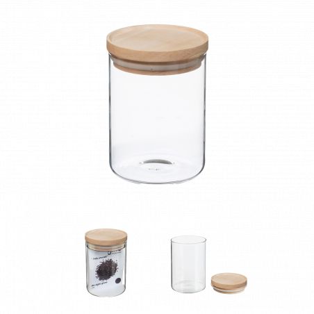 Bocaux de rangement en verre et bois couvercle hermétique Atmosphera