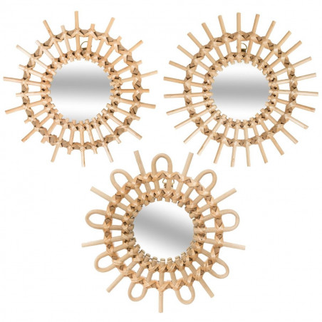 Lot de 3 miroirs Soleil en rotin Diamètre 28 cm Atmosphera