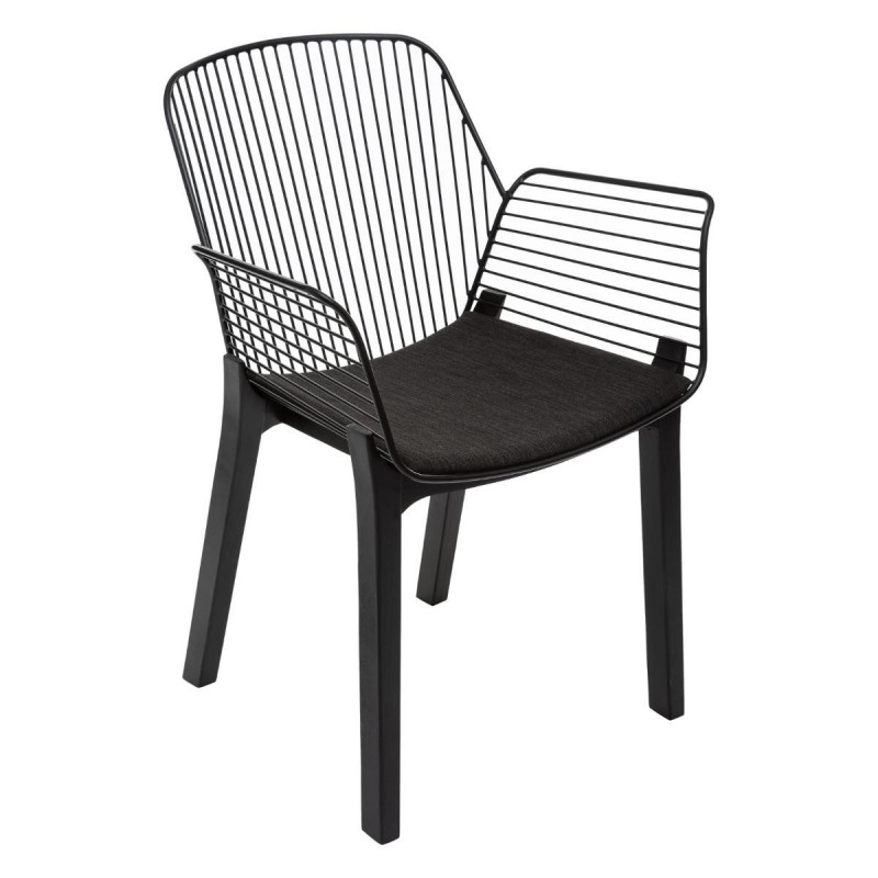Fauteuil Fil Noir pieds bois « Alby » Atmosphera