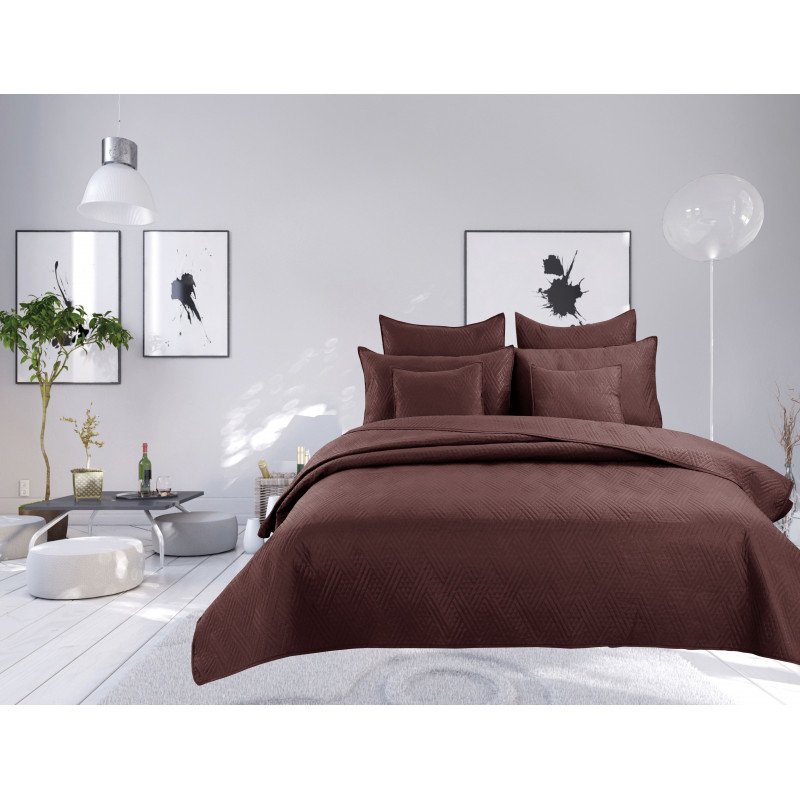 Couvre lit boutis 7 pièces uni "piquage Métro" Choco
