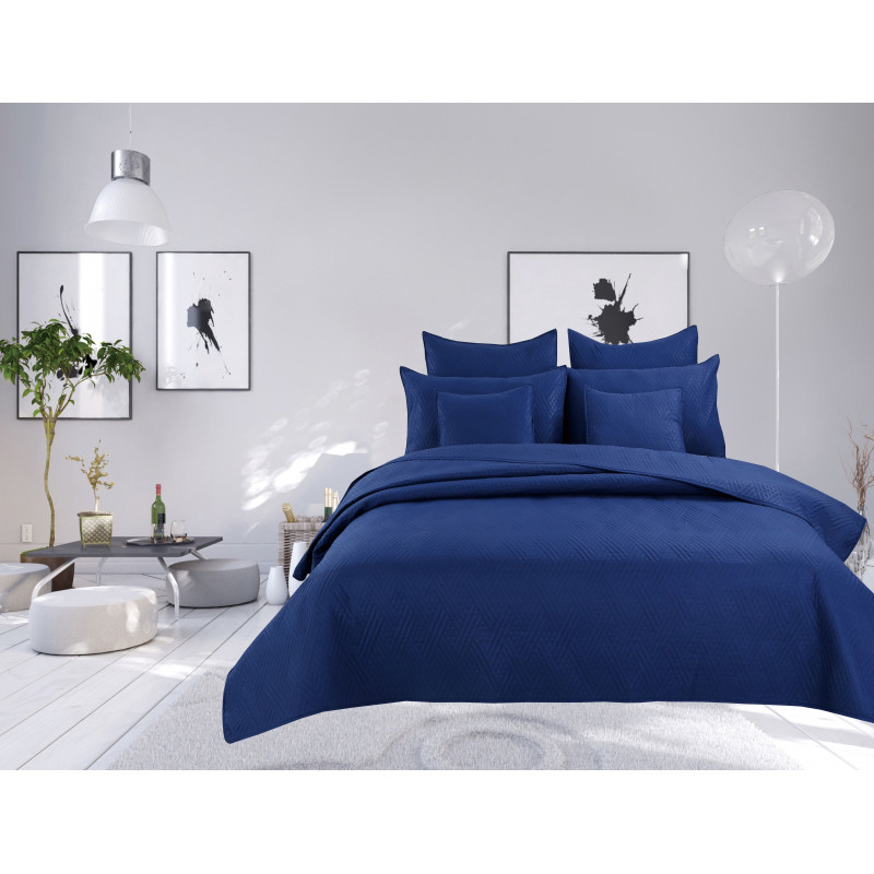 Couvre lit boutis 7 pièces uni "piquage Métro" Navy