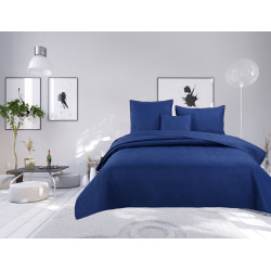 Couvre lit boutis 4 pièces uni "piquage Métro" Navy