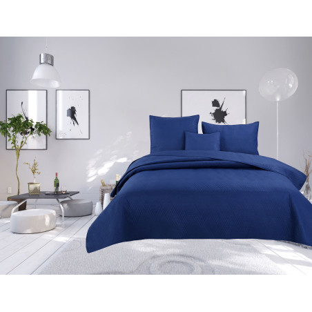 Couvre lit boutis 4 pièces uni "piquage Métro" Navy