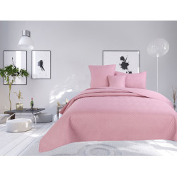 Couvre lit boutis 4 pièces uni "piquage Métro" Rose poudré