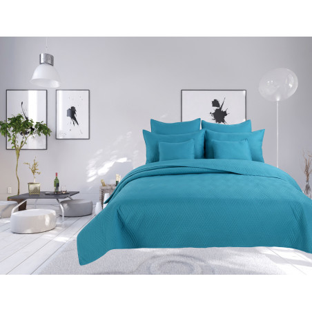 Couvre lit boutis 7 pièces uni "piquage Métro" Turquoise