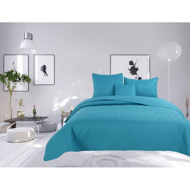 Couvre lit boutis 4 pièces uni "piquage Métro" Turquoise