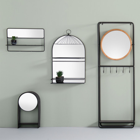 Miroir étagère à crochets en verre et acier Atmosphera
