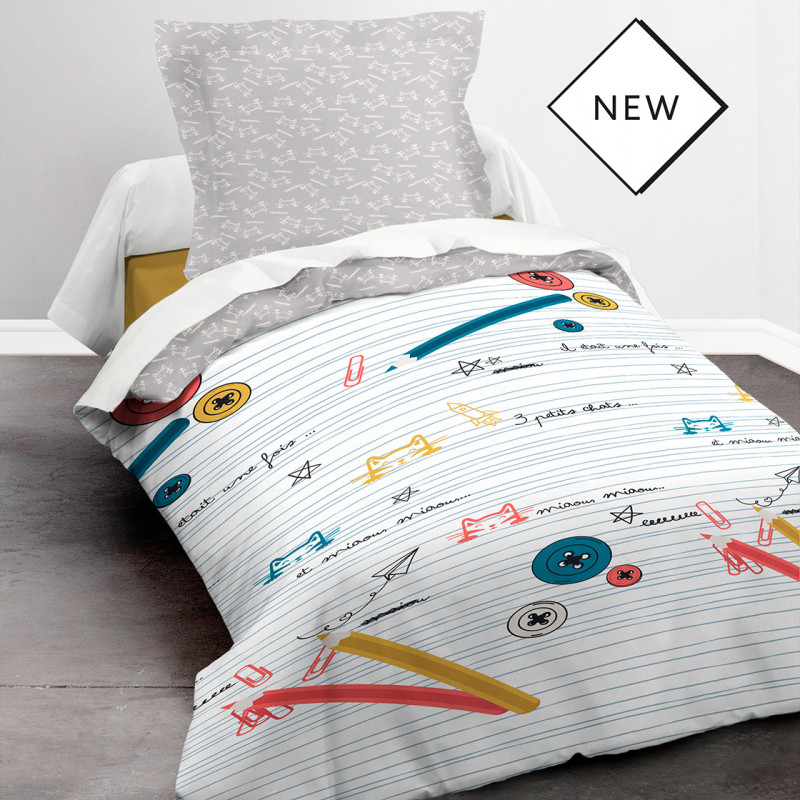 Parure de couette 140 x 200 "Miaou" 100% Coton / 57 Fils/cm2