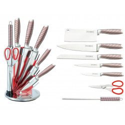 Ensemble couteaux 7 pièces + Support pliant et pivotant à 360° Rouge/Strié Royalty Line
