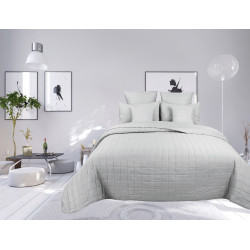 Couvre lit boutis matelassé 7 pièces uni "piquage Carreaux" Silver