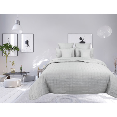 Couvre lit boutis matelassé 7 pièces uni "piquage Carreaux" Silver