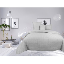Couvre lit boutis matelassé 4 pièces uni "piquage Carreaux" Silver