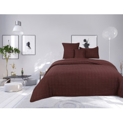 Couvre lit boutis matelassé 4 pièces uni "piquage Carreaux" Choco