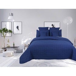 Couvre lit boutis matelassé 7 pièces uni "piquage Carreaux" Navy