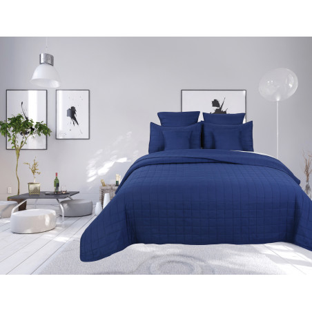 Couvre lit boutis matelassé 7 pièces uni "piquage Carreaux" Navy
