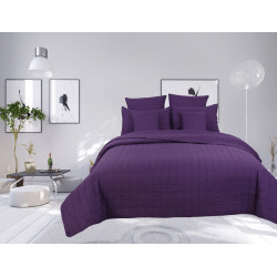 Couvre lit boutis matelassé 7 pièces uni "piquage Carreaux" Prune