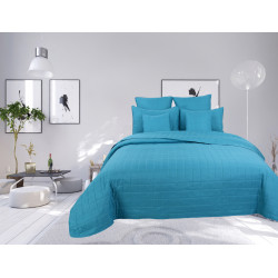 Couvre lit boutis matelassé 7 pièces uni "piquage Carreaux" Turquoise