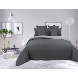 Couvre lit boutis matelassé 7 pièces bicolore "piquage Carreaux" Acier / Silver