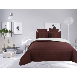Couvre lit boutis matelassé 7 pièces bicolore "piquage Carreaux" Choco / Naturel