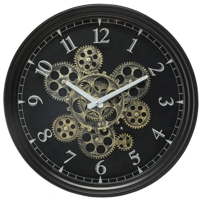 Horloge mécanique noire, métal Diamètre 37 cm Atmosphera