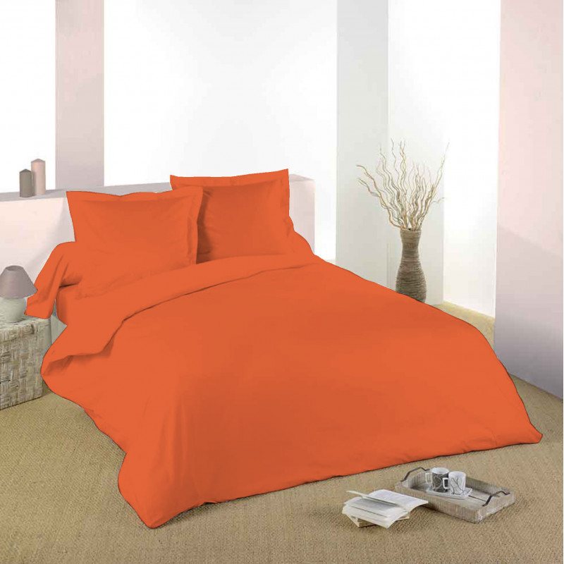 Housse de couette Orange 240 x 220 cm / 100% Coton / 57 Fils/cm² pour lit 2 places