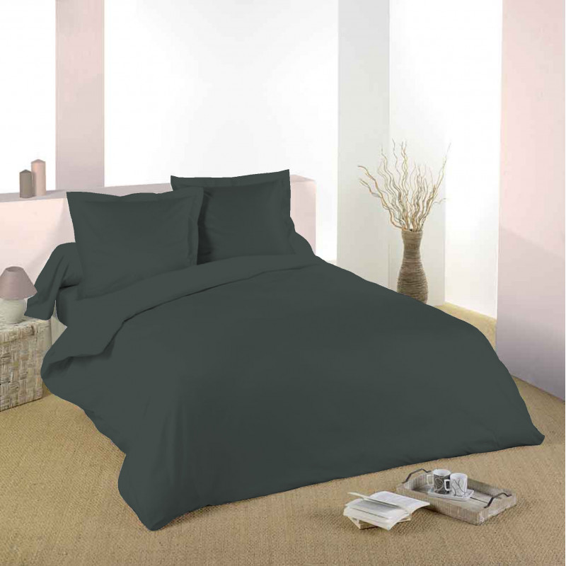 Housse de couette Anthracite 260 x 240 cm / 100% Coton / 57 Fils/cm² pour lit 2 places "King Size"