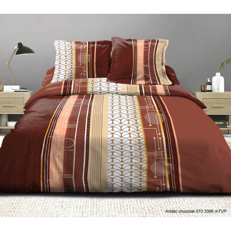 Pack complet Ardec Choco housse de couette pour lit 140 x 190 cm 100% coton / 57 fils/cm²