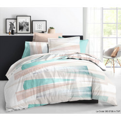 Pack complet La Ciotat Turquoise housse de couette pour lit 160 x 200 cm 100% coton / 57 fils/cm²