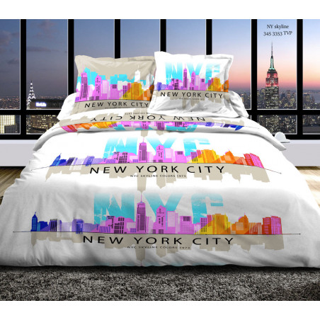 Pack complet NY Skyline Rose housse de couette pour lit 160 x 200 cm 100% coton / 57 fils/cm²